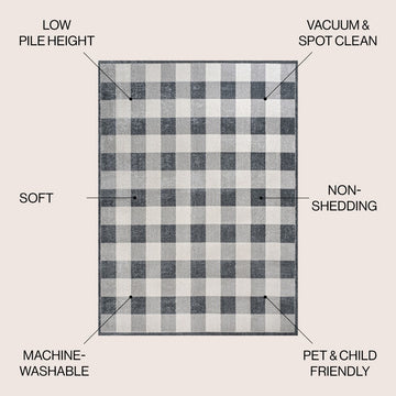 Gingham Gradient Plaid Cottage Machine-washable Area Rug